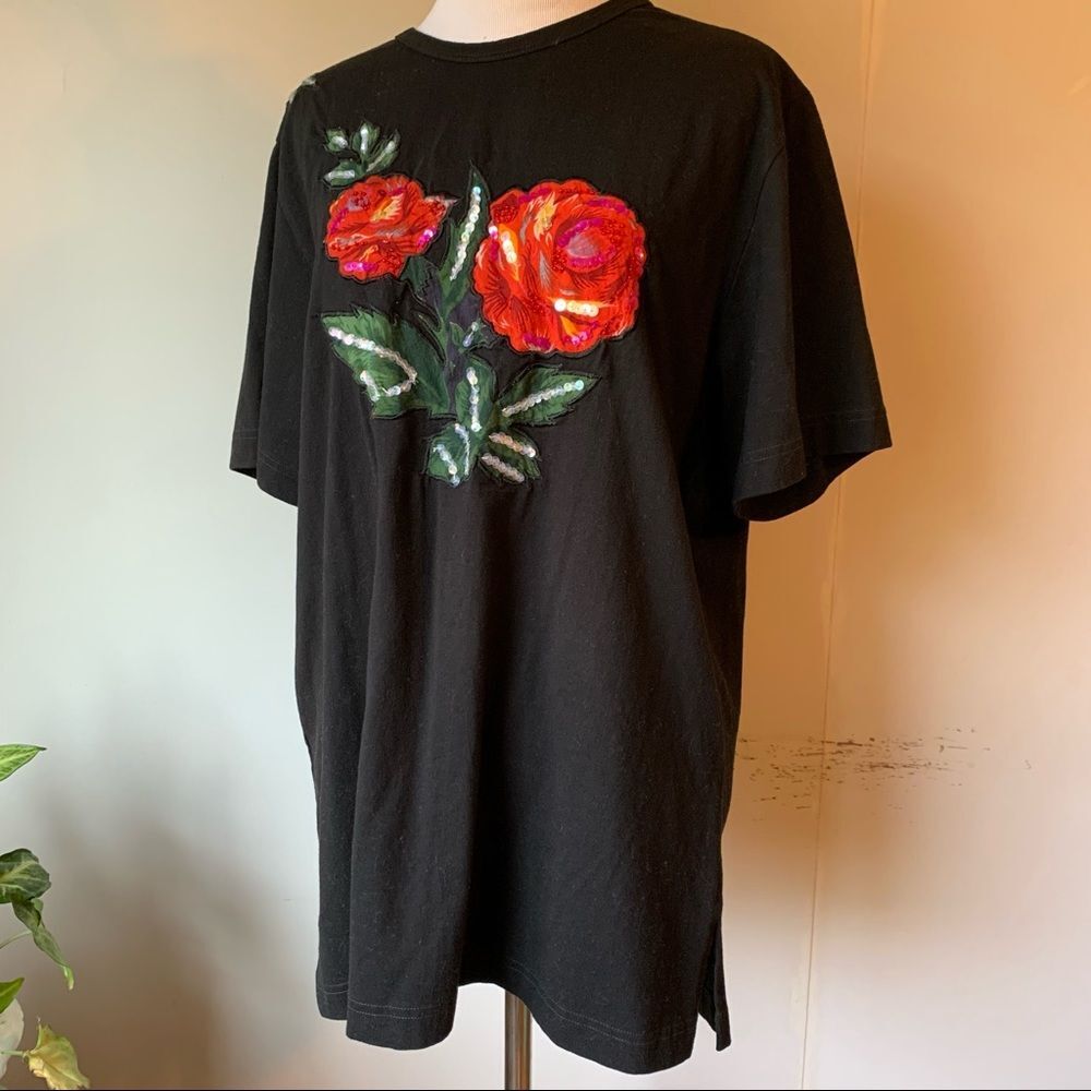 DONATING SOON🖤Vintage Sequin Rose Floral Embroidery Appliqué Lg Tall Valentine’